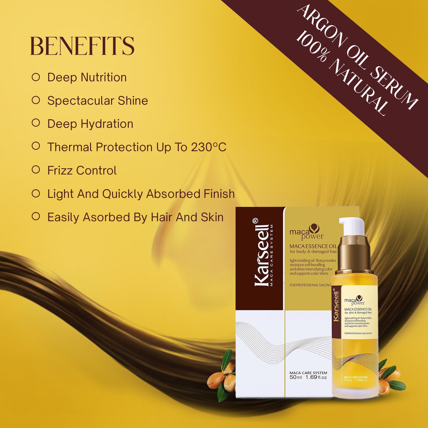 Karseell Moroccan Argan Oil Hair Healing Cold Pressed Weightless Dry Damaged All Hair Type 50ml